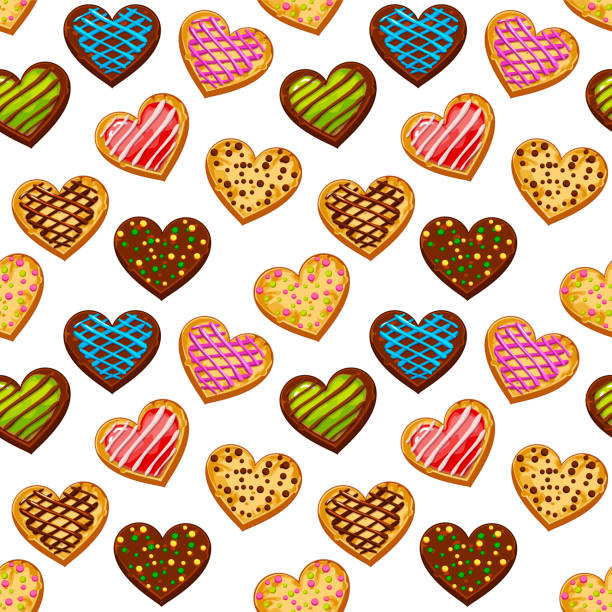 illustrations, cliparts, dessins animés et icônes de biscuits en forme de cœur, motif sans couture. fond décoré pour la saint-valentin. motif pour le papier d’emballage, les cartes postales, les textiles, les papiers peints, les tissus, etc. - biscuit cookie cracker missing bite