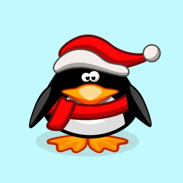 Vector illustration of Christmas Character Penguin with a Santa Hat