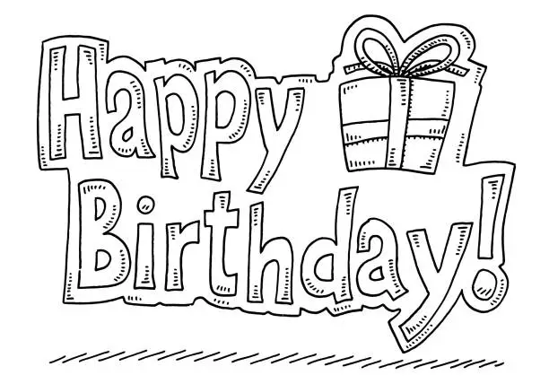 Vector illustration of Happy Birthday Gift Box Sticker Drawing