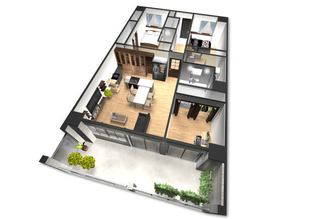 istock A 3DCG bird's-eye perspective of an apartment. 1974789555