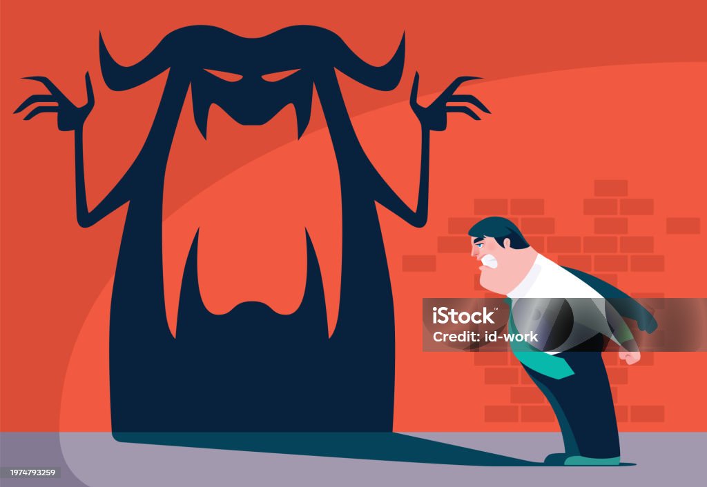 Devil Shadow Vector Angry Businessman Facing His Devil Shadow Stock Illustration - Download ...