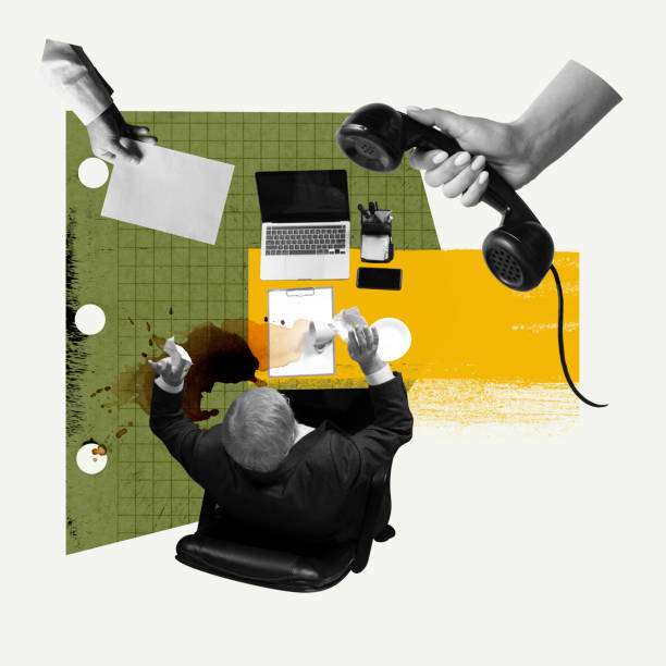 istock Businessman spilling coffee on working table, too many tasks and deadlines. Human hands giving phone and documents. Contemporary art collage. 1974866567