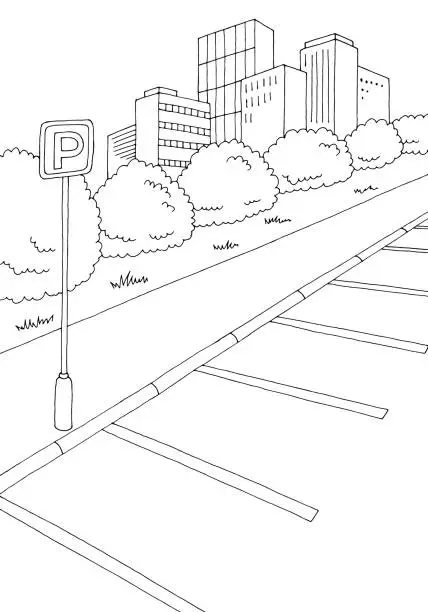 Vector illustration of Parking graphic black white city landscape vertical sketch illustration vector