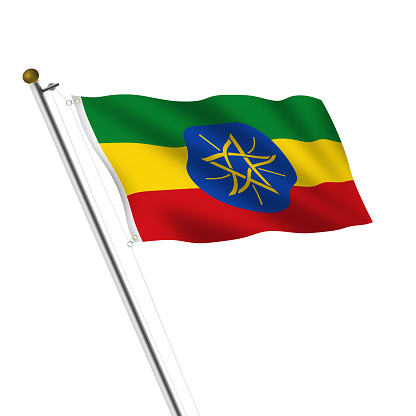 An Ethiopia Flagpole 3d illustration on white with clipping path