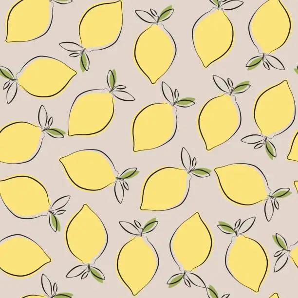 Vector illustration of Seamless pattern with lemons in flat style. Fruit flat minimal illustration composition.