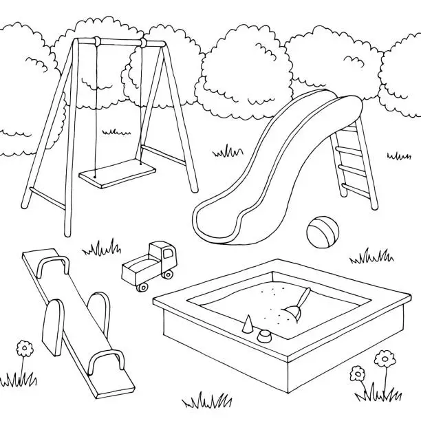 Vector illustration of Playground graphic black white landscape sketch illustration vector