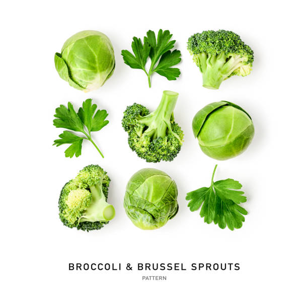 Broccoli, brussel sprouts and parsley pattern isolated on white background