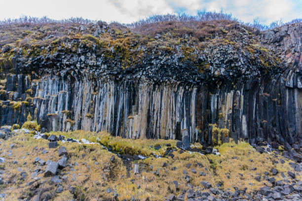 Basalt columns in Svartifoss waterfall Skaftafell national park in Iceland stock photo