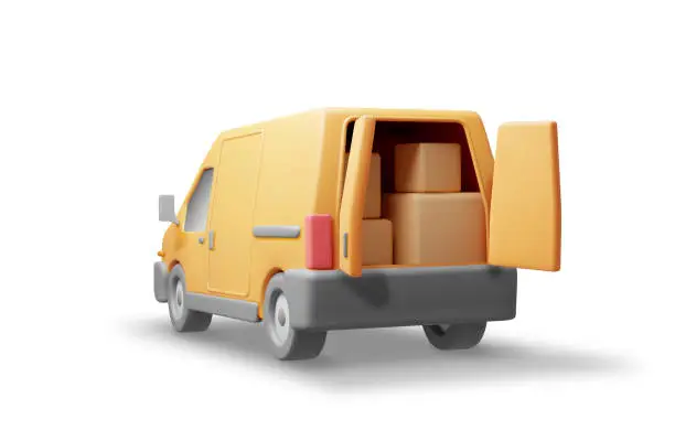 Vector illustration of 3D Delivery Van full of Cardboard Boxes