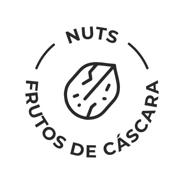 istock Simple. Isolated Vector Logo Badge Ingredient Warning Label. Allergens icons. Food Intolerance Nuts. Written in Spanish and English 1974958765