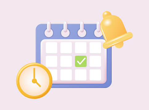 3d calendar icon. Daily schedule planner. Calendar events plan, work planning concept. 3d cartoon simple vector illustration.