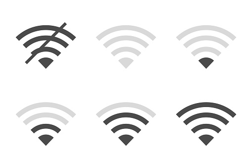 Signal strength wifi icon set collection. Wireless connection network symbol vector.