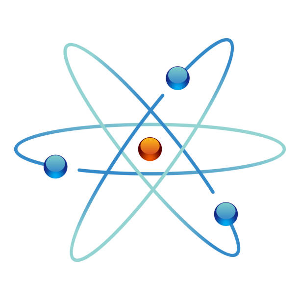 istock Atom symbols of nuclear energy icon. Scientific research and molecular chemistry. Vector atomic structure with orbital electrons nucleus, protons and neutrons 1974973253