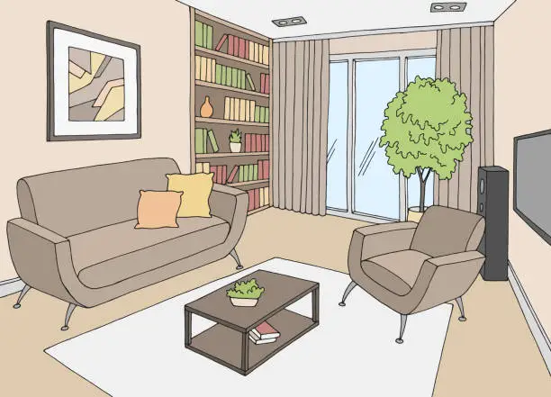 Vector illustration of Living room graphic color interior sketch illustration vector