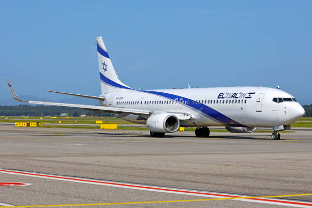 A Boeing 737-800 operated by Israeli airline El Al in Milan Malpensa airport.
