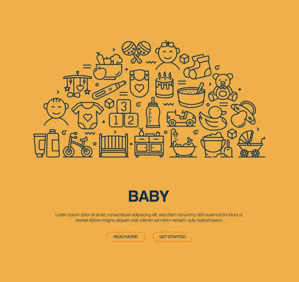 Vector illustration of Baby Related Vector Banner Design Concept. Global Multi-Sphere Ready-to-Use Template. Web Banner, Website Header, Magazine, Mobile Application etc. Modern Design.