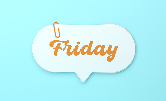 Speech Bubble And Friday with paperclip on blue background