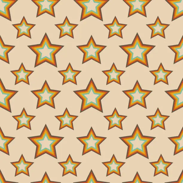 Vector illustration of Seamless 70s pattern. Stars in retro style of the 70s, 80s. For wallpaper, packaging, cover, case, clothing