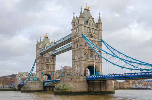 Tower Bridge in London, England, at sunset golden hour.