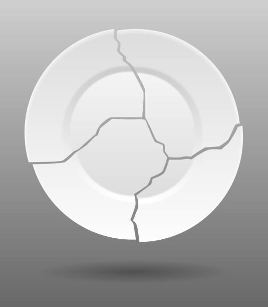 istock Broken white plate. Shattered food plate, cracked porcelain dish. Dishware with damage. Icon isolated on white background. Vector illustration 1975037352