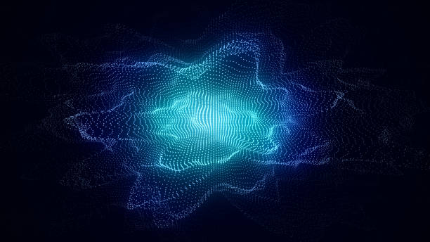 istock Abstract technology wave with motion glowing dots. AI in virtual reality on digital background. Particle explosion. Wireframe texture. Dynamic analysis a network connection data. 3D rendering. 1975055467