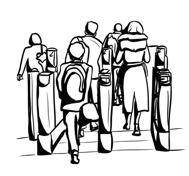 Vector illustration of Train Station Fare Checkpoint Ink