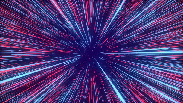 Abstract universe explosion. Dynamics travel hyperspace. Future ray in perspective. Technology hyper speed flowing on infinity. Line data speed on background. Light star burst. 3D rendering.