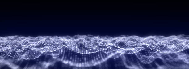 istock Abstract technology wave with motion glowing dots. Dark cyberspace in digital background. Connection big data. Futuristic wireframe texture. Dynamic analysis a network connection. 3D rendering. 1975059722