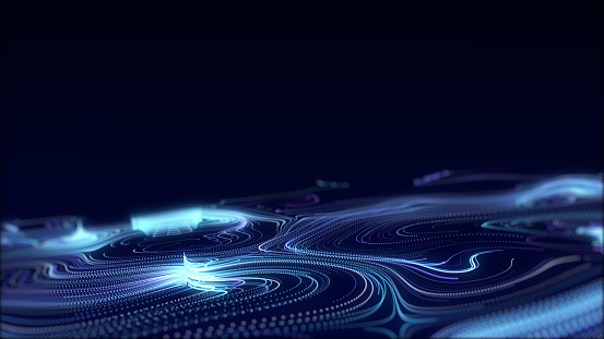 Abstract digital background with lines. Futuristic flow. Colors cyberspace with moving data. Connection big data. Technology cyber security futuristic space. Analysis network connection. 3D rendering.