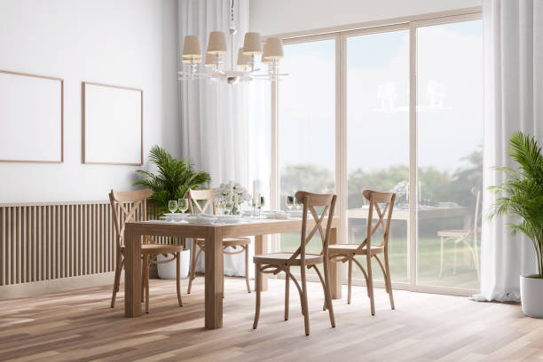 istock Modern contemporary vintage style dining room with nature view 3d render 1975067261