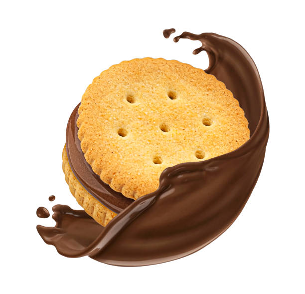 istock Sandwich cookie and chocolate splash isolated on white background 1975096335