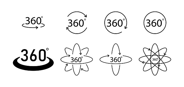 360 degrees view. 360 degree panorama view. 360 degree vector icons