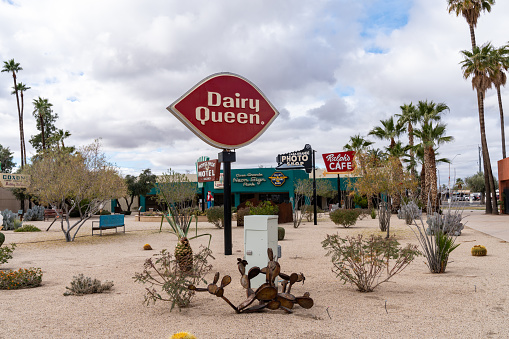 Casa Grande, Arizona - December 23, 2023: Dairy Queen vintage sign along with other retro signs at the Casa Grande neon sign park
