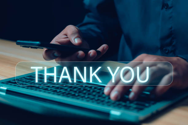 istock Businessman's hands expressing gratitude on virtual screen Business touch screen with thank you message on smart background expresses gratitude, acknowledgment, and appreciation. 1975126230
