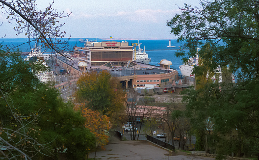 Odessa, Ukraine - August 25, 2010:  view from the Potemkin Lesnitsa to the Marine Station of the city of Odessa