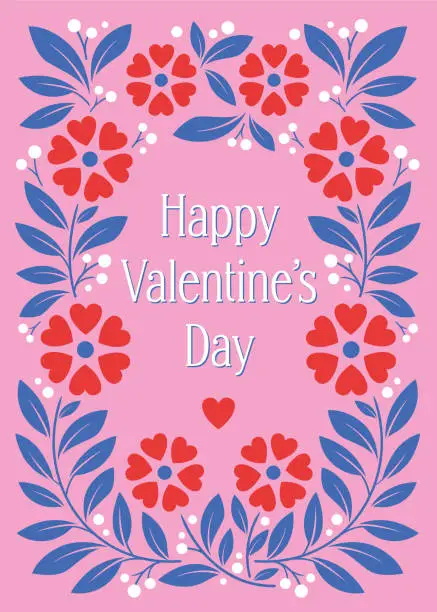 Vector illustration of Valentine’s Day Card with floral frame.