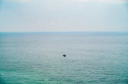 A boat floating alone in the Korean sea