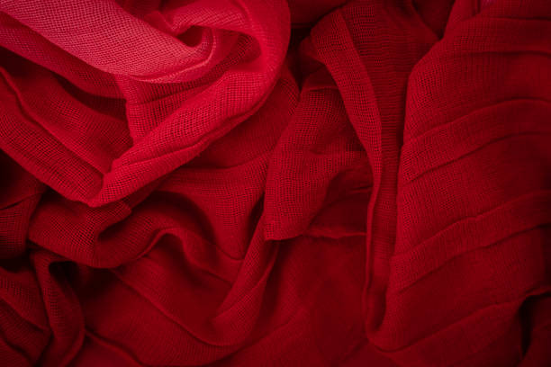 Top view of red and orange pile fabric