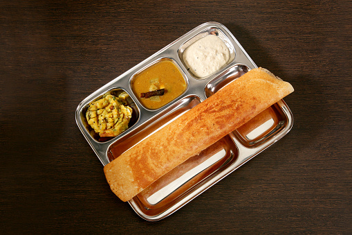 Crispy Masala Dosa Or Dosa Sambar With Chutney, South Indian Food