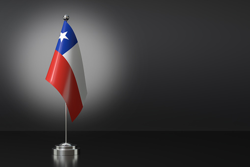 Small Republic of Chile Flag in Front of Black Background, 3d Rendering