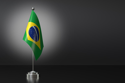 Small Federative Republic of Brazil Flag in Front of Black Background, 3d Rendering