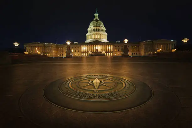 Photo of US Capitol building at sunset, Washington DC, USA.