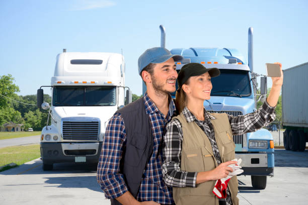 A four-wheeled, enclosed truck is running.