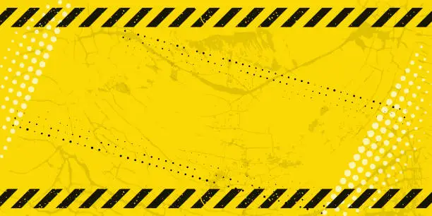 Vector illustration of Black Stripped Rectangle on yellow background. Blank Warning Sign and text space. Warning Background. Danger caution grunge tape. Vector illustration for your design. EPS10.