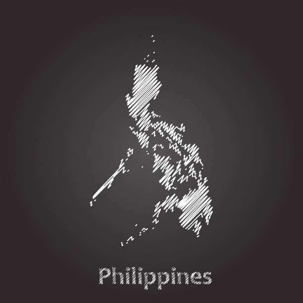 philippinen karte handgezeichnete weiße scribble-skizze auf schwarzem hintergrund. vektorgrafik eps10 - philippines map manila philippines flag stock-grafiken, -clipart, -cartoons und -symbole