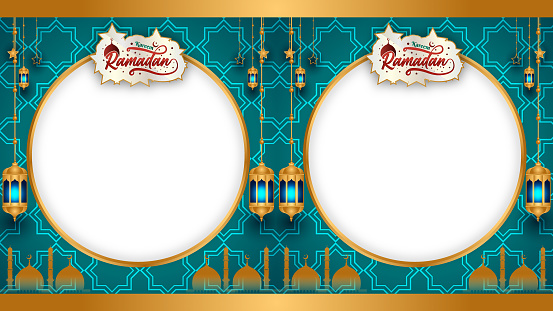 Golden islamic frame with lantern ramadan kareem arabic border flyer poster