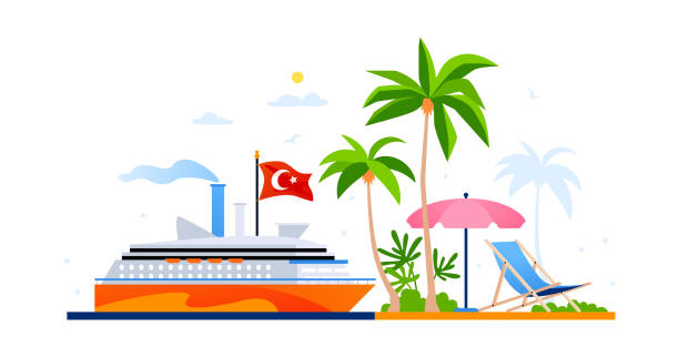 illustrazioni stock, clip art, cartoni animati e icone di tendenza di resort turco e vacanze - illustrazione vettoriale colorata moderna - turkey mediterranean sea mediterranean countries vacations