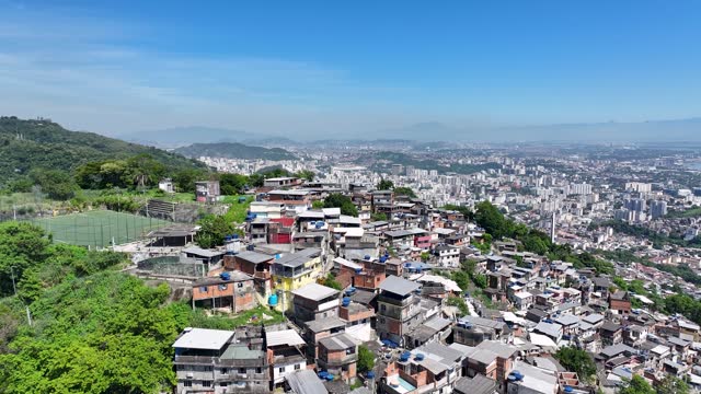 Prazeres Hill At Rio De Janeiro Brazil. Favela Aerial View. Maracana Background. Rio De Janeiro Brazil. Residential Houses. Prazeres Hill At Rio De Janeiro Brazil.