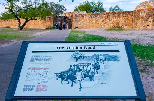 San Antonio, Texas - November 25, 2011: information boards at the tourist site in Mission San Jose, San Antonio, Texas