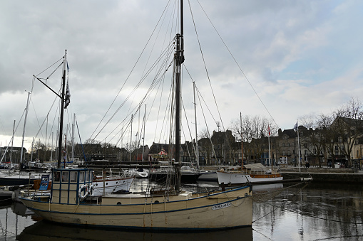 Vannes, France, january 18, 2024 : Old rigging the Boreale moored in the port of Vannes in Brittany